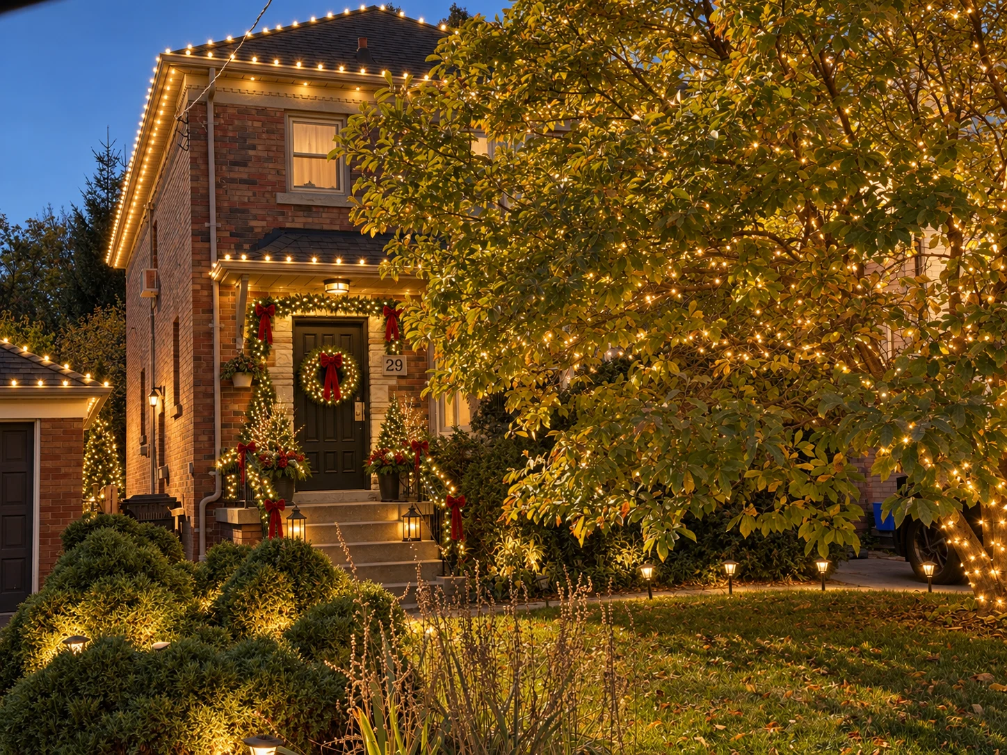 Estate Christmas decorating on the same home